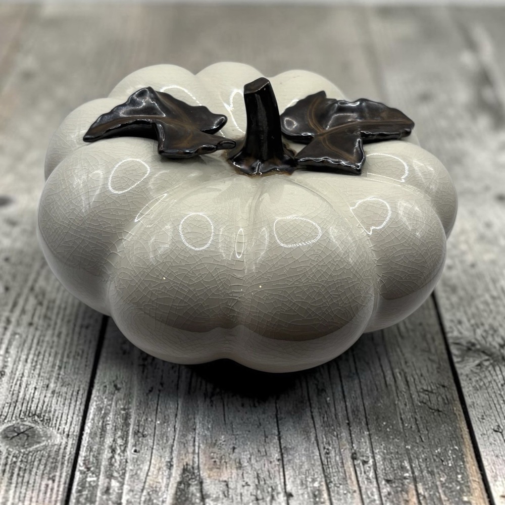 Pier 1 Imports White Ceramic 9" Pumpkin Fall Harvest Decor